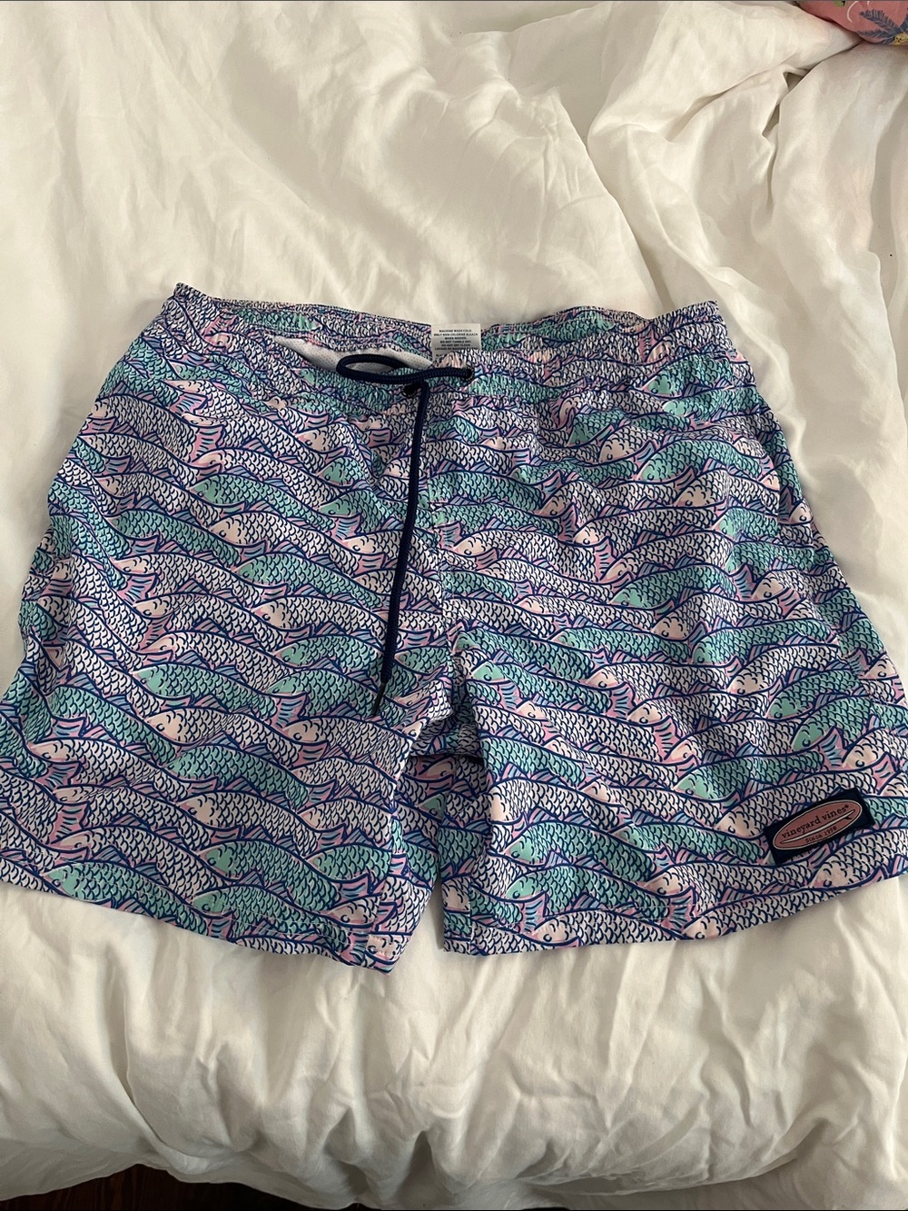 Vineyard Vines Blue, Green & Pink Fish Print Swim Shorts